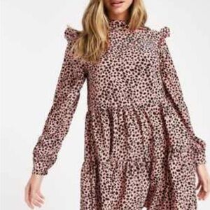 ASOS | Missguided | long sleeve smock dress with frill shoulder in pink